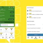 Transferências inteligentes - imagem com fundo amarelo mostrando duas capturas de tela do app PagBank, mostrando onde as pessoas devem clicar para aderir ao Open Finance